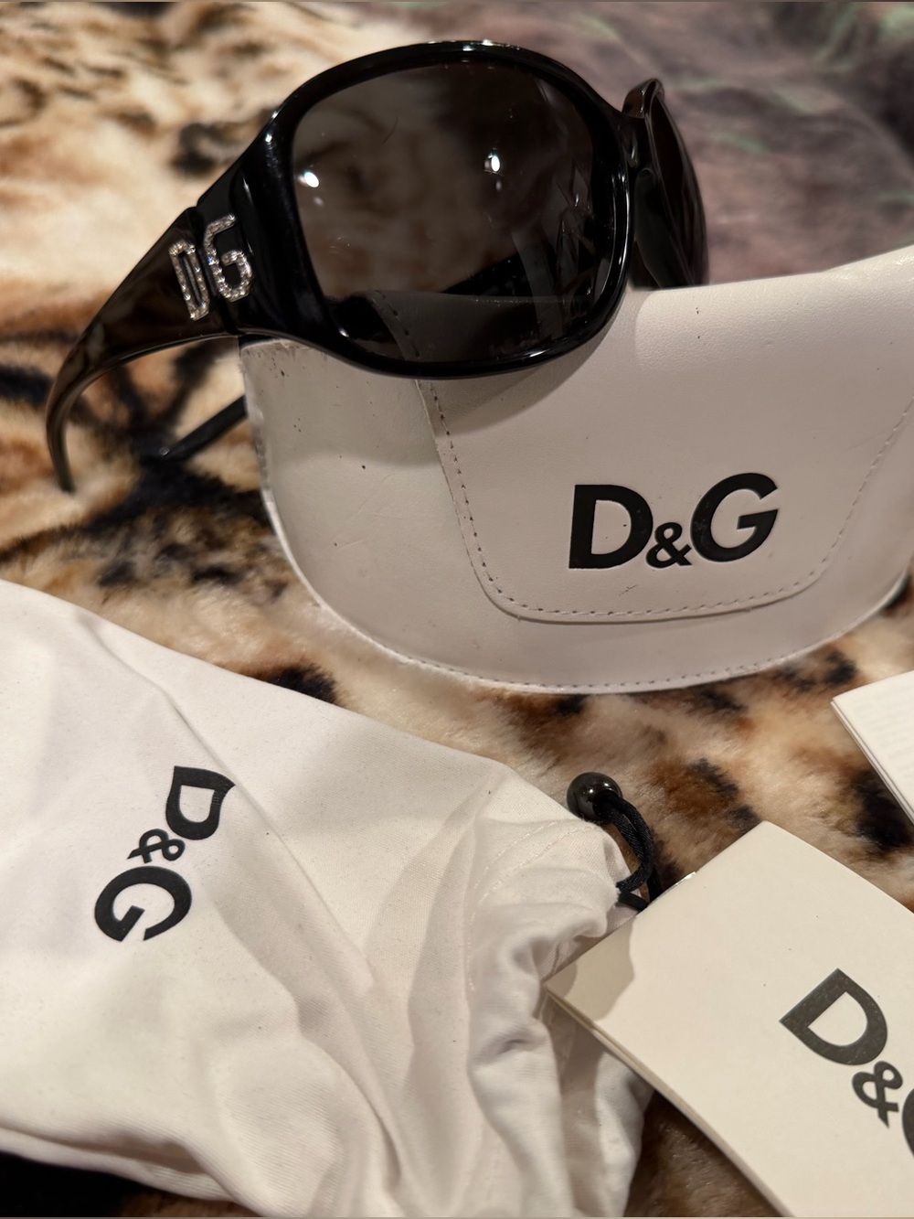 D&G Black Oversized Logo Sunglasses with Crystal DG Accents